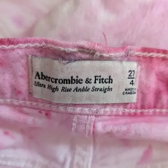 Abercrombie Ultra High Rise Ankle Straight Distressed Tie Dye Jeans Size 27 Pink - Picture 6 of 8